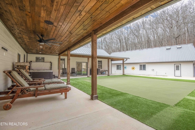 view of patio with an outdoor hangout area and a ceiling fan