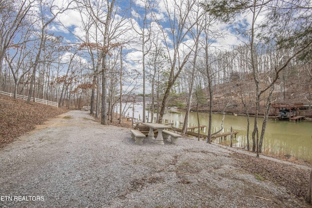exterior space with a dock