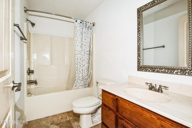 bathroom with vanity, toilet, and shower / bath combo with shower curtain