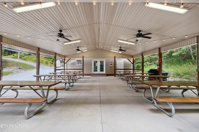 view of patio with ceiling fan and french doors