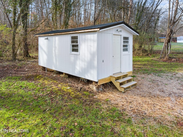 view of shed with entry steps