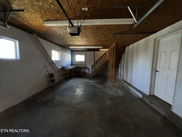 garage with a garage door opener