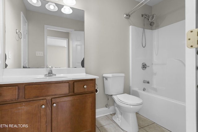 bathroom featuring vanity, shower / bath combination, tile patterned flooring, and toilet