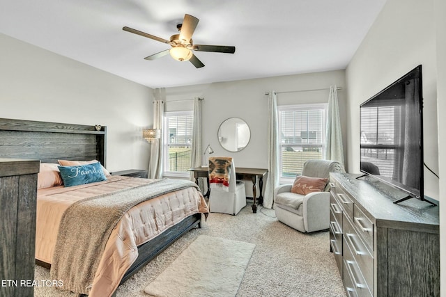 bedroom featuring carpet floors and ceiling fan