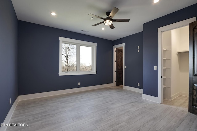 245 Harrison Bend Rd, Loudon, TN 37774 - unfurnished bedroom with recessed lighting, light wood-style flooring, baseboards, and ceiling fan
