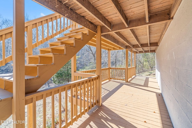 deck featuring stairs