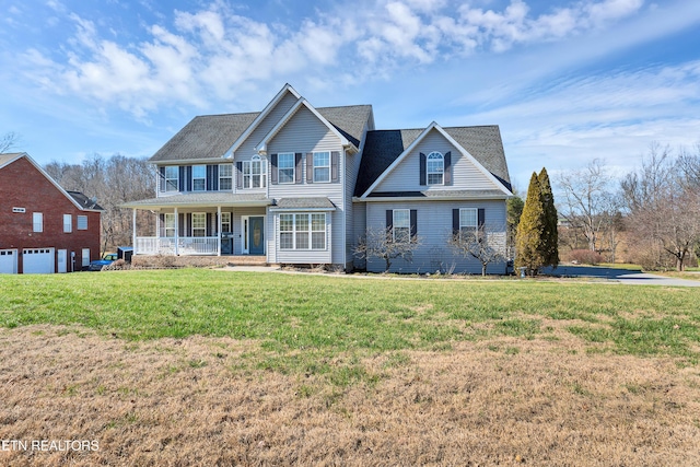 view of front of property with a front lawn and a porch