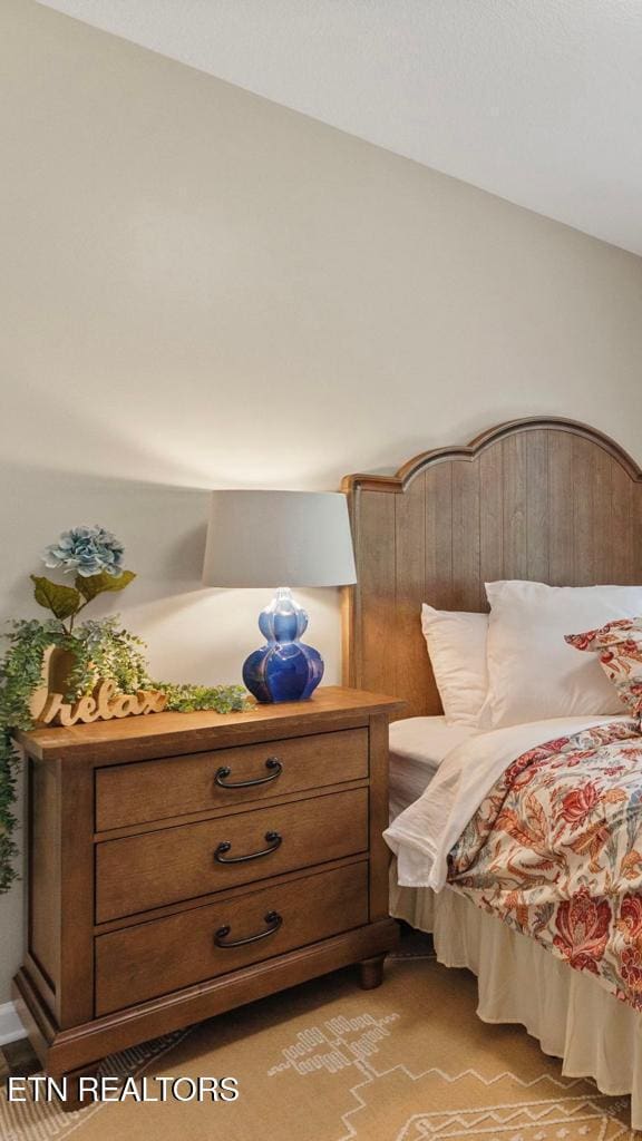 bedroom featuring vaulted ceiling