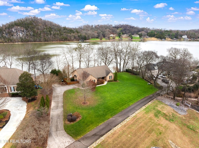 aerial view featuring a water view