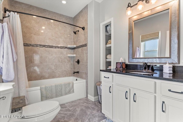 846 Quietlands Dr, Maryville, TN 37801 - bathroom featuring toilet, vanity, shower / tub combo with curtain, and marble finish flooring