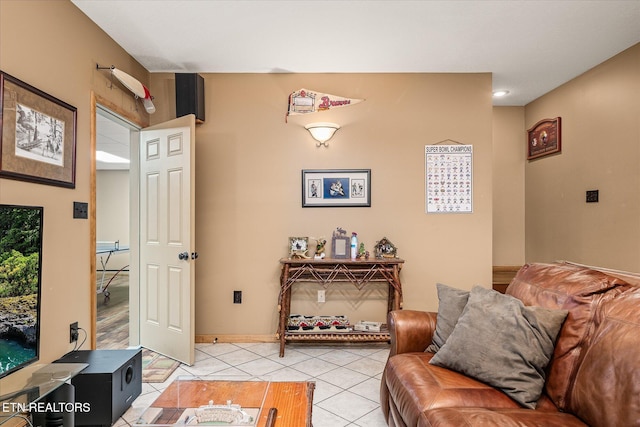 living room featuring light tile patterned flooring