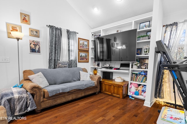living area with lofted ceiling and wood finished floors