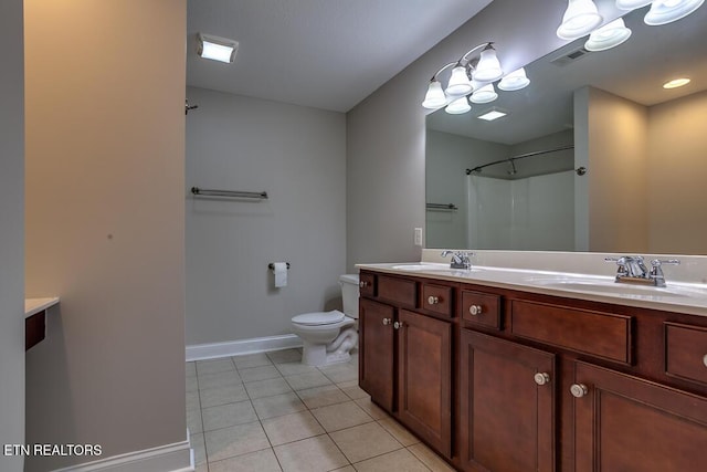 full bathroom featuring tile patterned flooring, visible vents, a sink, and toilet