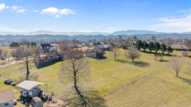 bird's eye view with a mountain view