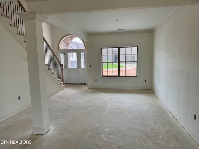 2127 Lantern Park Ln, Knoxville, TN 37932 - entryway with stairway, crown molding, unfinished concrete floors, and baseboards