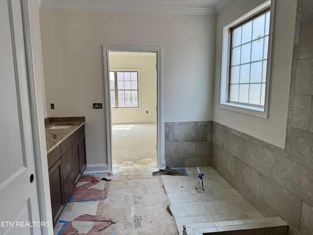 2127 Lantern Park Ln, Knoxville, TN 37932 - bathroom with healthy amount of natural light, vanity, and crown molding