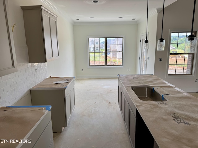 2127 Lantern Park Ln, Knoxville, TN 37932 - kitchen with ornamental molding, tasteful backsplash, and light countertops