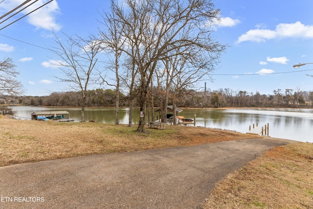 exterior space with a water view