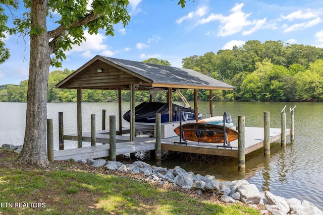11433 Turkey Creek Rd, Knoxville, TN 37934 - dock area featuring a water view, boat lift, and a wooded view