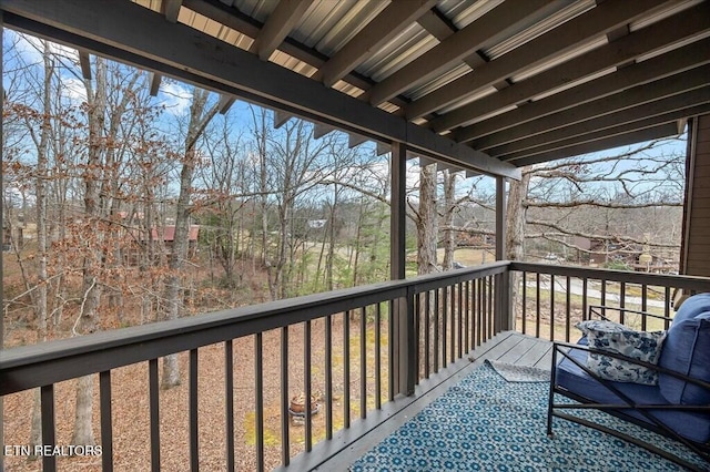 view of wooden balcony featuring a deck