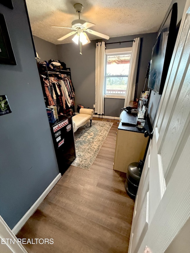 walk in closet featuring a ceiling fan and light wood-style floors