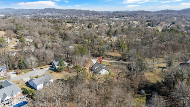 birds eye view of property featuring a view of trees