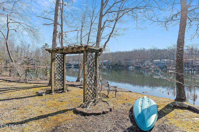 view of yard with a water view