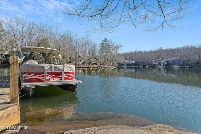 view of dock with a water view