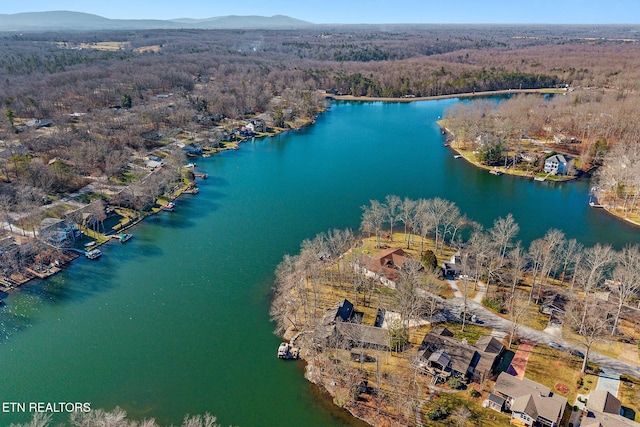 aerial view with a water and mountain view