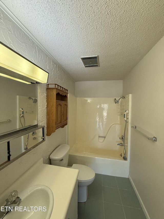 7000 Big Horn Dr Unit A-3, Crossville, TN 38572 - bathroom with shower / washtub combination, visible vents, toilet, a textured ceiling, and tile patterned flooring