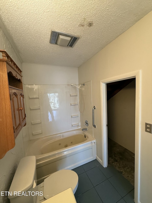 7000 Big Horn Dr Unit A-3, Crossville, TN 38572 - bathroom featuring a textured ceiling, toilet, visible vents, a combined bath / shower with jetted tub, and tile patterned floors