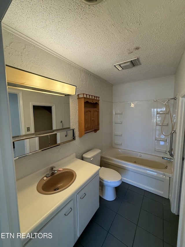 7000 Big Horn Dr Unit A-3, Crossville, TN 38572 - full bath with visible vents, a textured wall, tile patterned floors, a textured ceiling, and shower / washtub combination