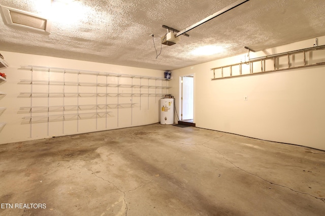 parking deck with water heater and a garage door opener