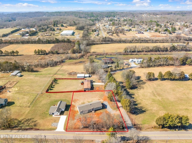 drone / aerial view featuring a rural view