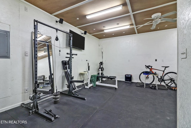 gym featuring ceiling fan