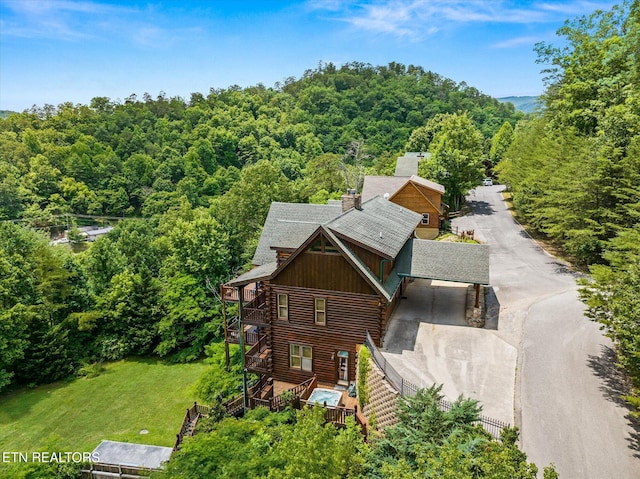 aerial view with a forest view