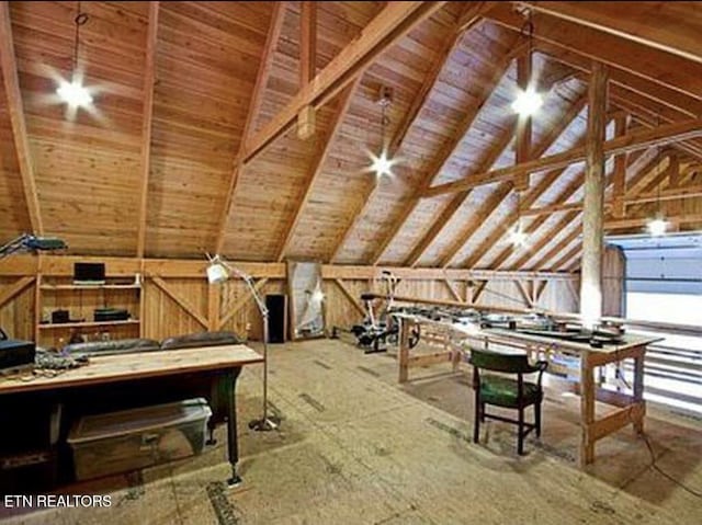 360 Spurlock Hollow Ln, Gainesboro, TN 38562 - recreation room featuring vaulted ceiling with beams