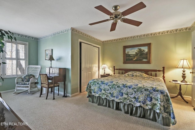 12 Killearn Ct, Crossville, TN 38558 - bedroom with a closet, baseboards, ceiling fan, and light colored carpet