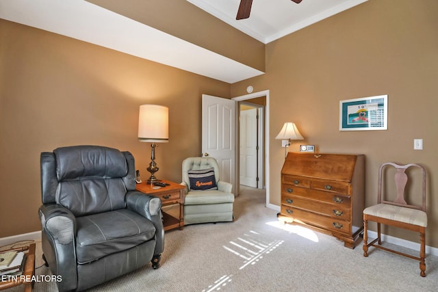 12 Killearn Ct, Crossville, TN 38558 - sitting room featuring crown molding, ceiling fan, baseboards, and carpet
