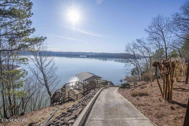 property view of water with a boat dock