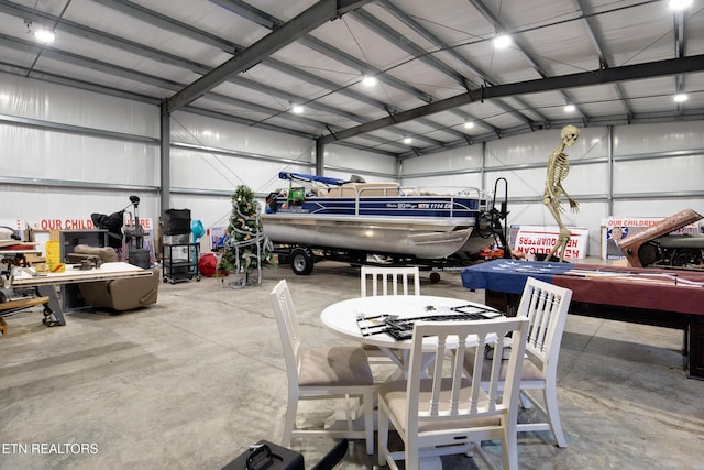 garage with metal wall