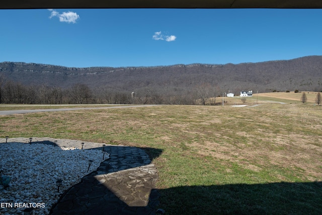 mountain view with a rural view and a forest view