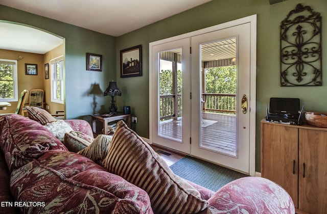 954 Pawnee Ct, Sevierville, TN 37876 - doorway to outside featuring arched walkways and wood finished floors