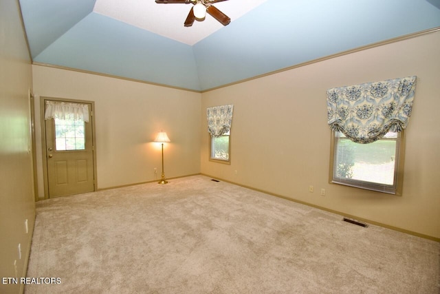 1689 Peppertree Dr, Alcoa, TN 37701 - spare room with ceiling fan, carpet floors, and vaulted ceiling