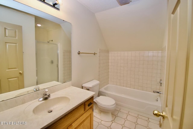 1689 Peppertree Dr, Alcoa, TN 37701 - full bathroom featuring a tub to relax in, vanity, a shower, and vaulted ceiling