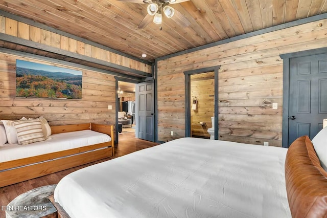 bedroom with wood ceiling and wood finished floors