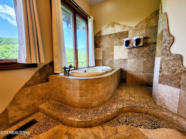 bathroom featuring a wealth of natural light and a bath