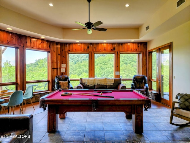 playroom featuring pool table, visible vents, and recessed lighting