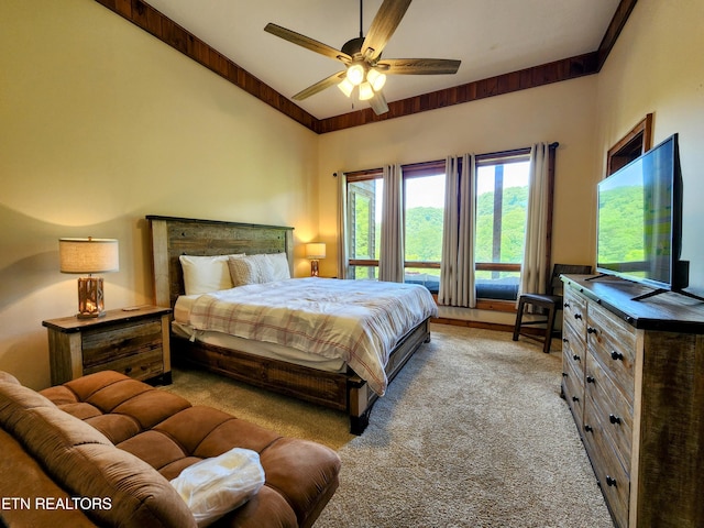 bedroom featuring carpet flooring and ceiling fan