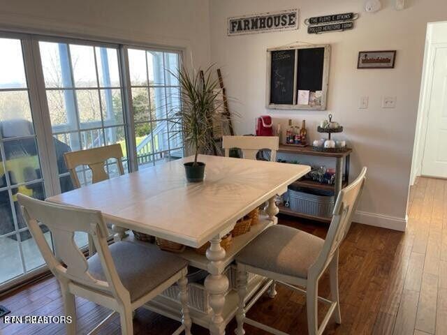 dining space featuring hardwood / wood-style flooring and baseboards